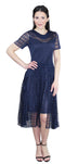 Short Sleeve Illusion Crinkle Dress - Navy DR785